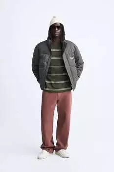 Пуховик с нашивкой ZARA, серый
