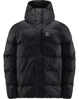 Пуховик с объемным мимикрирующим капюшоном Haglfs, черный