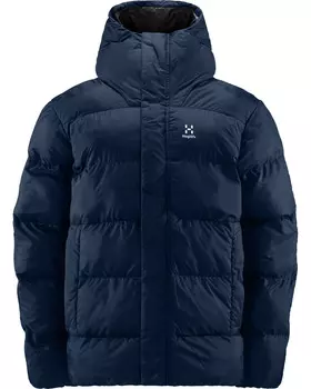 Пуховик с объемным мимикрирующим капюшоном Haglfs, синий