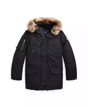 Пуховик с отделкой из искусственного меха для мальчиков Big Boys Polo Ralph Lauren, бежевый