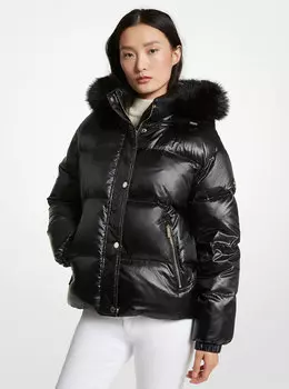 Пуховик с отделкой из искусственного меха Michael Kors, черный
