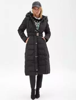 Пуховик с поясом черный Kayra