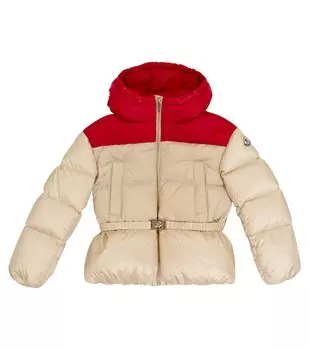 Пуховик с поясом Moncler Enfant, бежевый