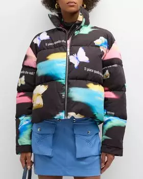 Пуховик с принтом бабочки Moschino Jeans, цвет Multi Black