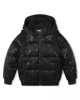 Пуховик с принтом, капюшоном и застежкой-молнией DKNY, черный