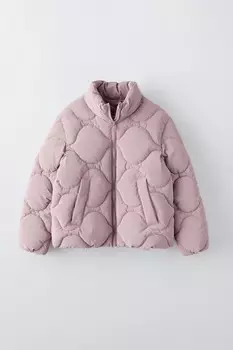 Пуховик с прорезиненными деталями ZARA, мел розовый