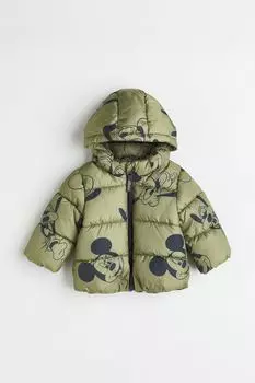 Пуховик с узором H&amp;M, зеленый хаки/дисней