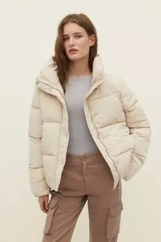 Пуховик с воротником стойкой Stradivarius, экрю