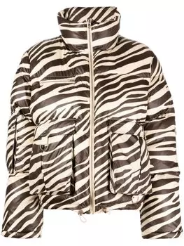 Пуховик с зебровым принтом Cynthia Rowley, коричневый