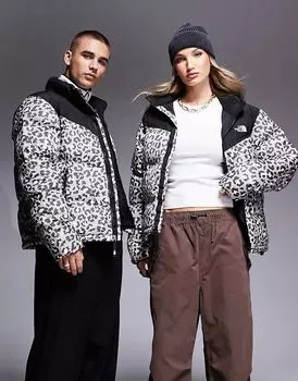 Пуховик Saikuru с логотипом серого цвета с леопардовым принтом The North Face