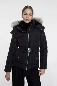 Пуховик со съемным капюшоном Stradivarius, черный