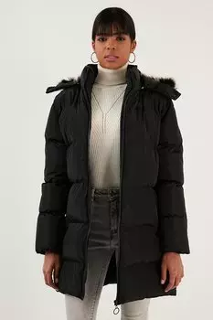 Пуховик со съемным карманом и капюшоном, воротник из искусственного меха 5761645 Lela, черный