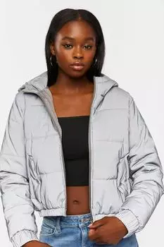 Пуховик со светоотражающим капюшоном Forever 21, серебряный