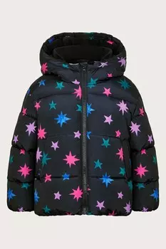 Пуховик со звездным принтом Monsoon, черный