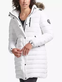 Пуховик средней длины с капюшоном из искусственного меха Superdry, белый