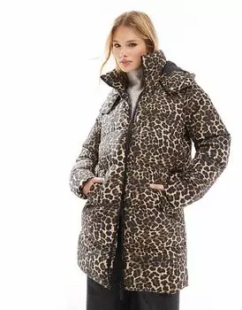 Пуховик средней длины с леопардовым принтом Threadbare