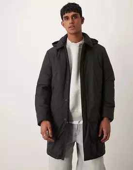 Пуховик средней длины темно-синего цвета Mango