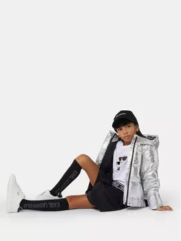 Пуховик стандартного кроя Karl Lagerfeld Kids, серебряный