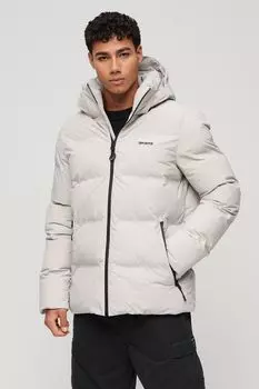 Пуховик свободного кроя с капюшоном Superdry, серый