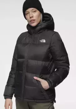 Пуховик The North Face с капюшоном, ветрозащитный, водоотталкивающий, дышащий и согревающий, черный