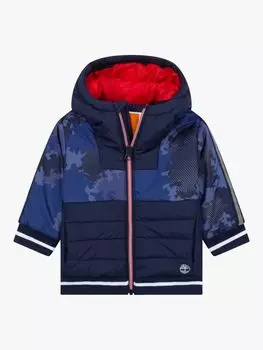 Пуховик Timberland Baby с камуфляжным принтом, темно-синий