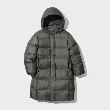 Пуховик Uniqlo детский водоотталкивающий с капюшоном, оливковый