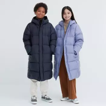 Пуховик Uniqlo детский водоотталкивающий с капюшоном, темно-синий