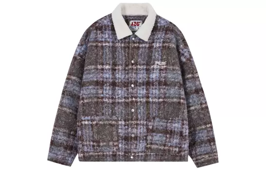 Пуховик унисекс F426, Gray Blue Plaid