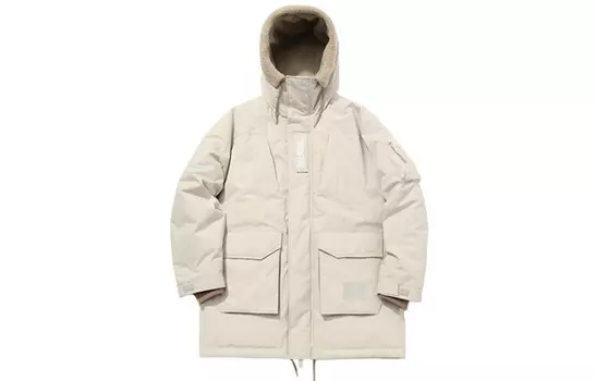 Пуховик унисекс пепельно-сланцевый/рассеянный синий/футбольно-серый/металлический золотой Lining, синий/серый/золотой