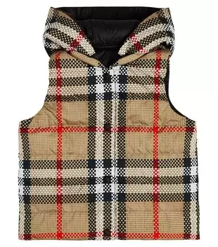 Пуховик в клетку с капюшоном Burberry, разноцветный
