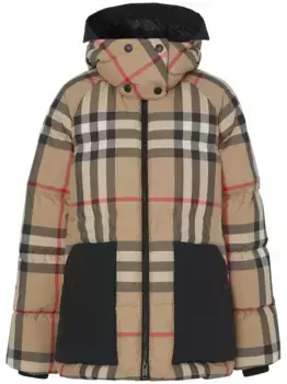 Пуховик в клетку Vintage Check BURBERRY, коричневый