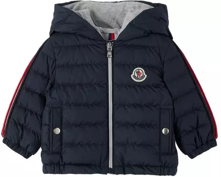 Пуховик в темно-синюю полоску для малышей Moncler Enfant
