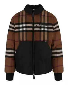 Пуховик Wheelton в клетку Burberry, цвет Dark Brown