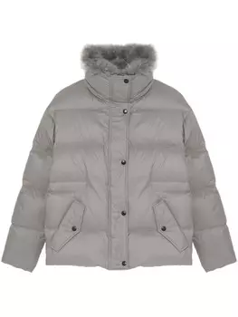 Пуховик Yves Salomon с отделкой из искусственного меха, серый