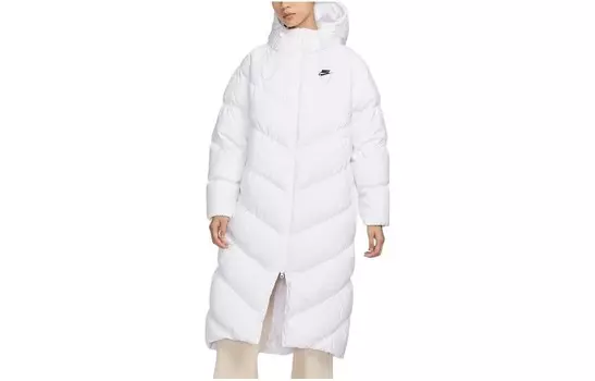 Пуховик Nike Sports Loose Casual Long Hooded, белый