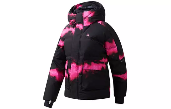 Пуховик женский глубокий черный с принтом от Rose Red Fila