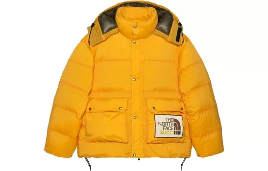 Пуховик женский Gucci x The North Face с капюшоном, желтый
