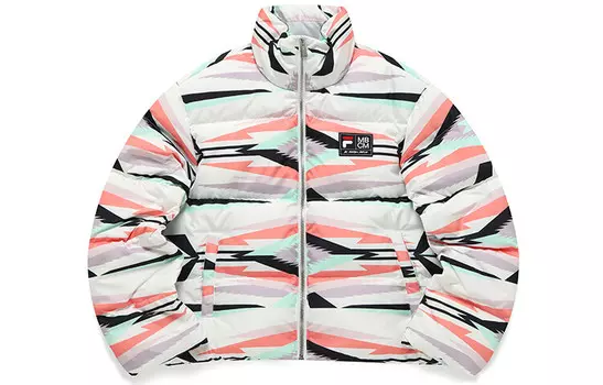 Пуховик женский камуфляж на сером фоне Fila Fusion, цвет Camouflage on a gray background