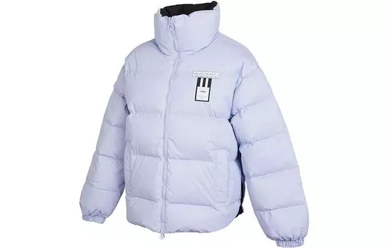 Пуховик женский синий с черной надписью Adidas Originals