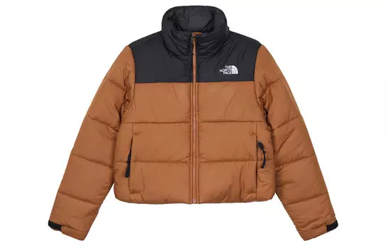 Пуховик женский темно-грибной с принтом Outerspace и NB бордовый The North Face