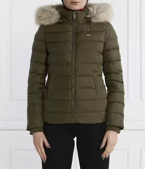 Пуховик женский Tommy Jeans с меховым капюшоном, зеленый