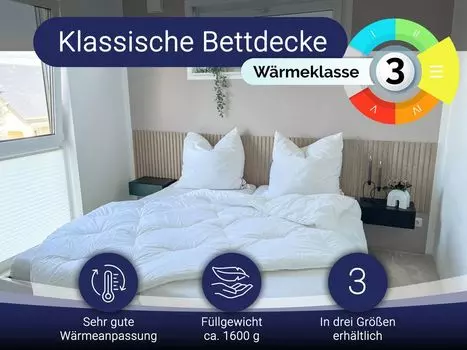 Пуховое одеяло 1600 г, 155х220 см, устойчивое к кипячению, белое Zollner