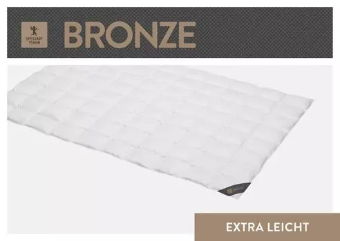 Пуховое одеяло Spessarttraum бронза Наполнитель: 90 % пух / 10 % перо Чехол: 100 % хлопок Размер 135 x 200 см Класс теплоизоляции особо легкий