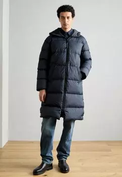 Пуховое пальто PUFFER LONG HOOD WELT POCKETS SIDE VENTS Marc O'Polo, темно-синий