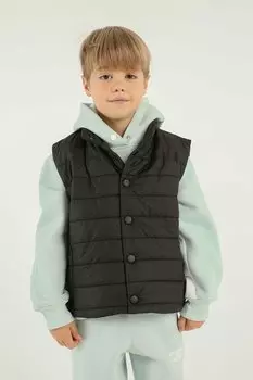 Пуховой жилет для мальчиков с высоким воротником и пуговицами с двойными карманами BLACK ONE, черный