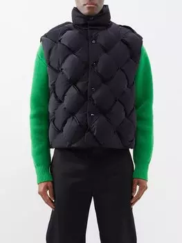 Пуховый жилет из нейлона с плетением интреччато Bottega Veneta, черный