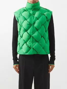 Пуховый жилет из технической ткани интреччато Bottega Veneta, зеленый