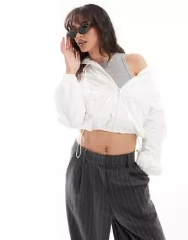 Pull&Bear – белая куртка с капюшоном свободного кроя из искусственного нейлона