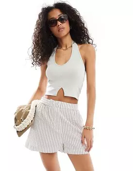 Pull&Bear – Бледно-серый топ с бретельками в рубчик