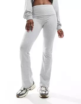 Pull&Bear – Брюки расклешенные из джерси светло-серого цвета со складным поясом